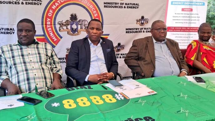 Minister Jabulani Mabuza and regional leadership follow proceedings during the launch of the Ready Boards Project at Khomba-so in the Lubombo Region.