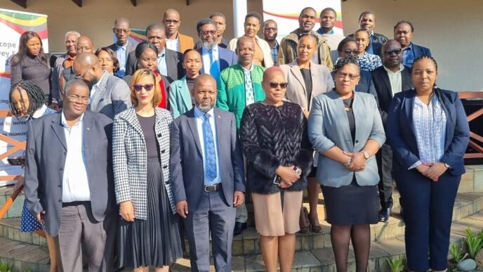 Ministries of Finance and Commerce, Industry and Trade officials pose with CFI officials and Finance stakeholders during the launch of the Blended FinScope MSME Survey Eswatini 2023. Photo: Eswatini Government