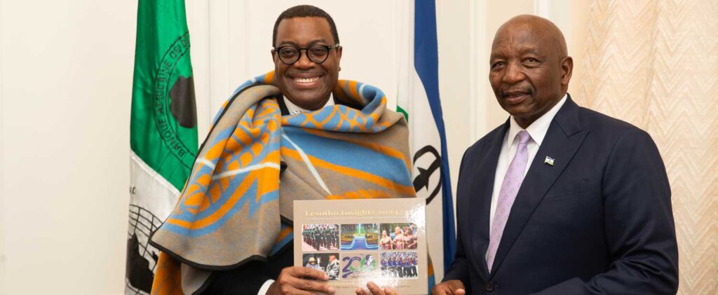 During Dr Adesina's visit to Lesotho, Prime Minister Samuel Ntsokoane Matekane presented him with the country's 'Seanamarena' blanket, which kings historically wore.