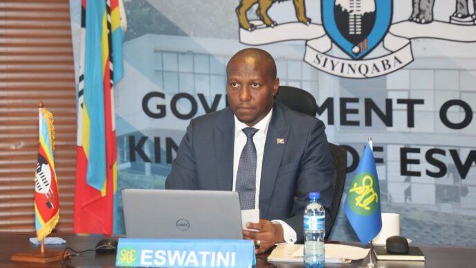 Prime Minister Russell Mmiso Dlamini during the online SADC Summit.