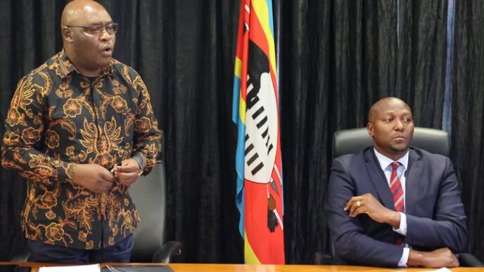 Government Spokesperson Alpheous Nxumalo with the Prime Minister Russell Mmiso Dlamini