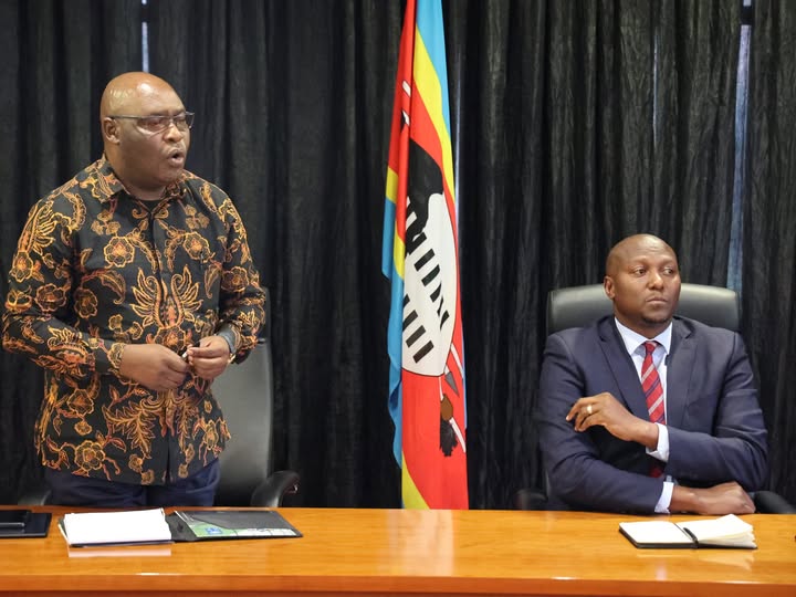 Government Spokesperson Alpheous Nxumalo with the Prime Minister Russell Mmiso Dlamini