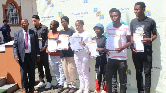 Deputy Prime Minister Thulisile Dladla and BSA Training Centre representatives present scholarship awards to beneficiaries, marking a milestone in supporting vulnerable youth in Eswatini.