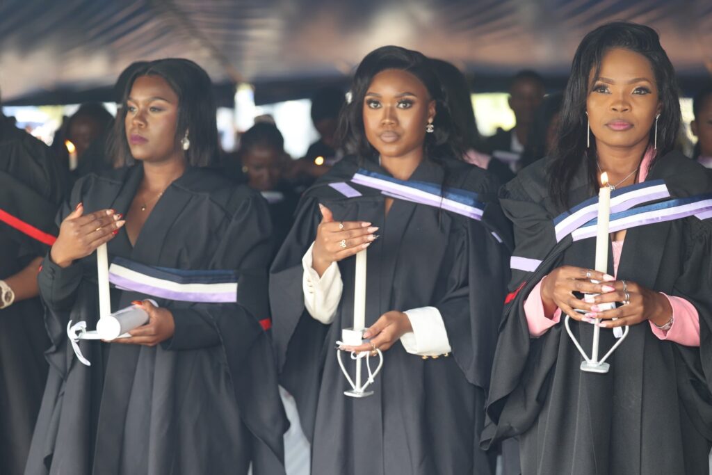 Graduates of the Good Shepherd Catholic College of Health Sciences receive their qualifications from King Mswati III.