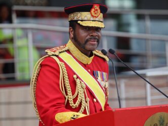 King Mswati III addresses the 52nd Army Day celebrations at Nokwane Army Headquarters in Matsapha.
