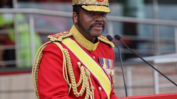King Mswati III addresses the 52nd Army Day celebrations at Nokwane Army Headquarters in Matsapha.
