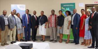 Officials at the NDC 3.0 launch discuss Eswatini’s climate action plans.