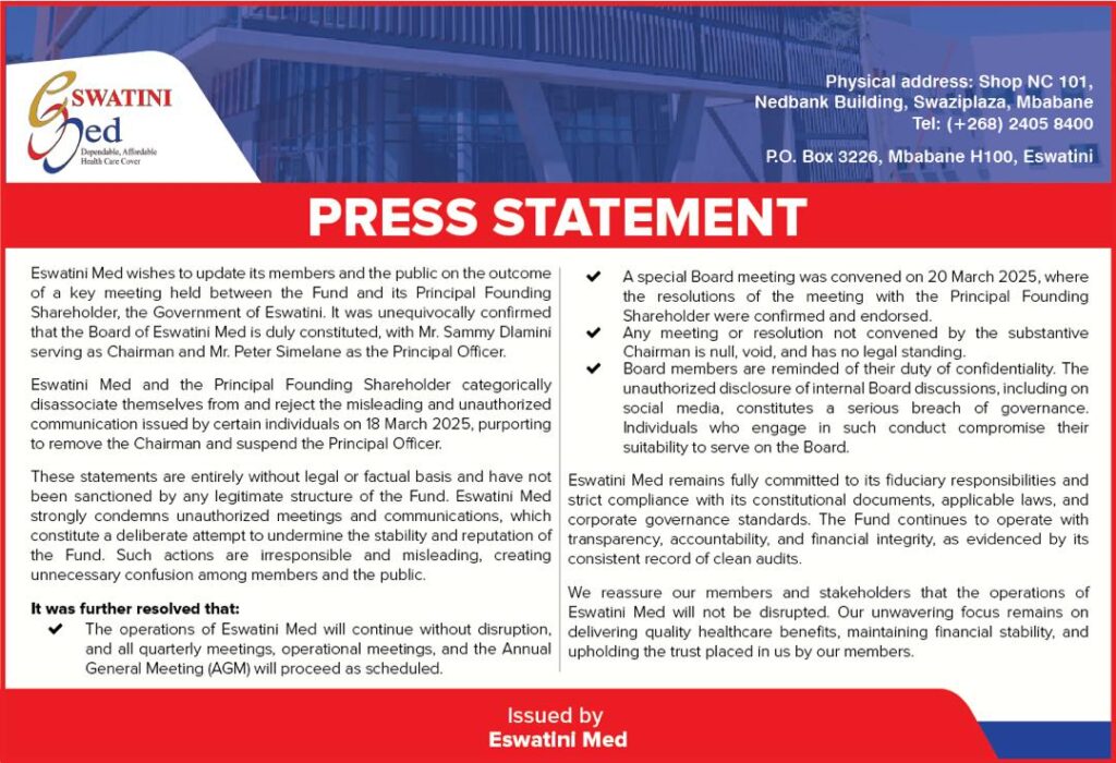 Press statement from Eswatini Med