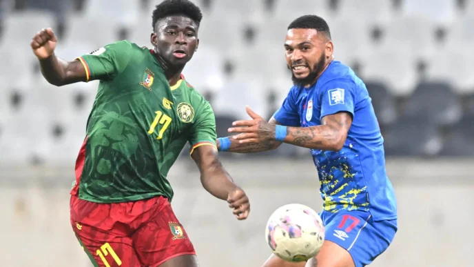 Cameroon and Eswatini players in action during their goalless draw at Mbombela Stadium.