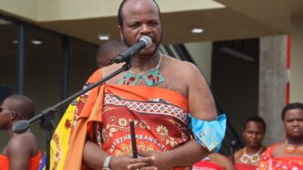King Mswati III addresses the community at the KaLanga Gateway launch, outlining plans to boost development and create jobs in the region.