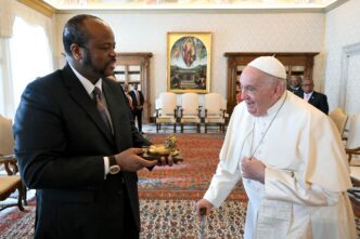 King Mswati III of Eswatini meets Pope Francis at the Vatican during an official visit on October 28, 2024.