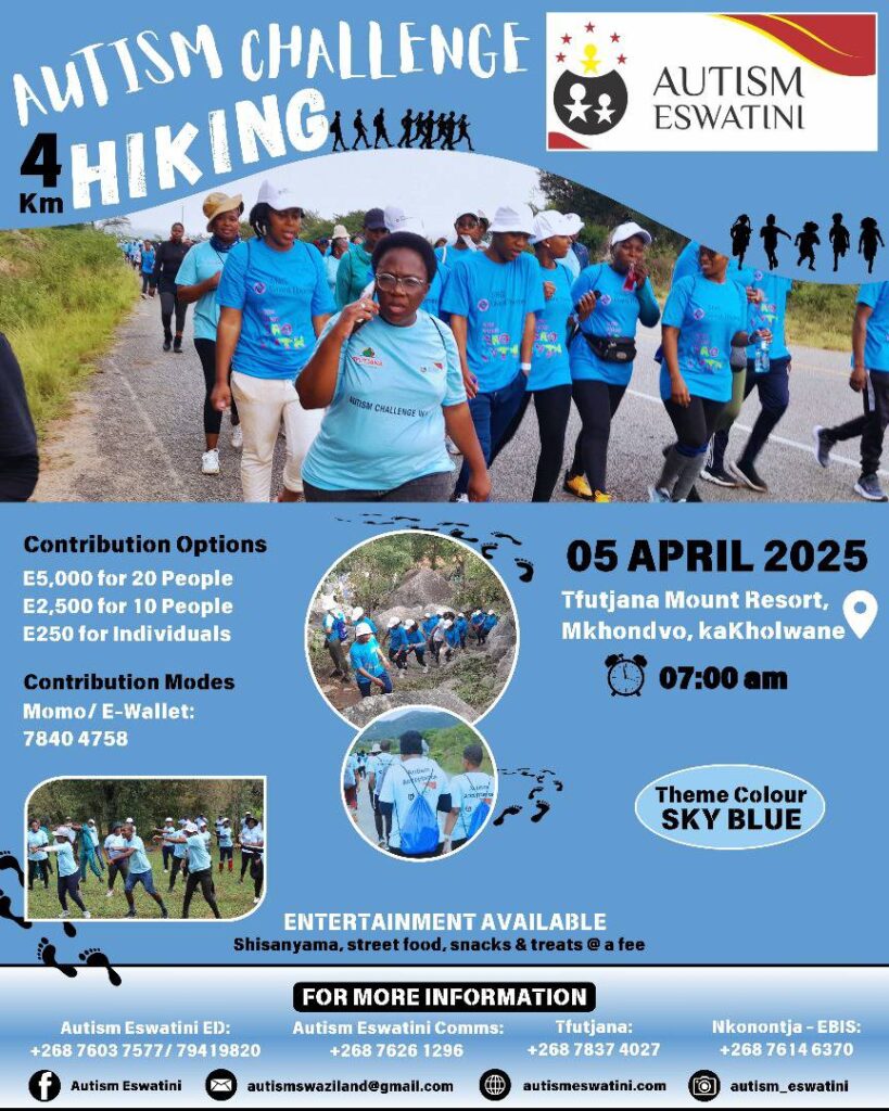 Join the Autism Challenge on April 5, 2025, at Tfutjana Mount Resort. 4km hike, sky blue theme, and entertainment for all!