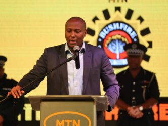 Prime Minister Russell Mmiso Dlamini delivers his remarks at the launch of the 2025 MTN Bushfire Festival at House on Fire.