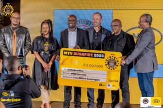 MTN Eswatini representatives hand over donations aimed at fostering local economic growth during the launch of the 2025 MTN Bushfire Festival.