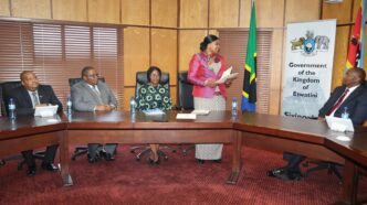 Prime Minister Russell Dlamini meets Tanzanian Health Minister Jenista Mhagama during her courtesy visit to Mbabane.