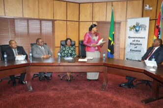 Prime Minister Russell Dlamini meets Tanzanian Health Minister Jenista Mhagama during her courtesy visit to Mbabane.