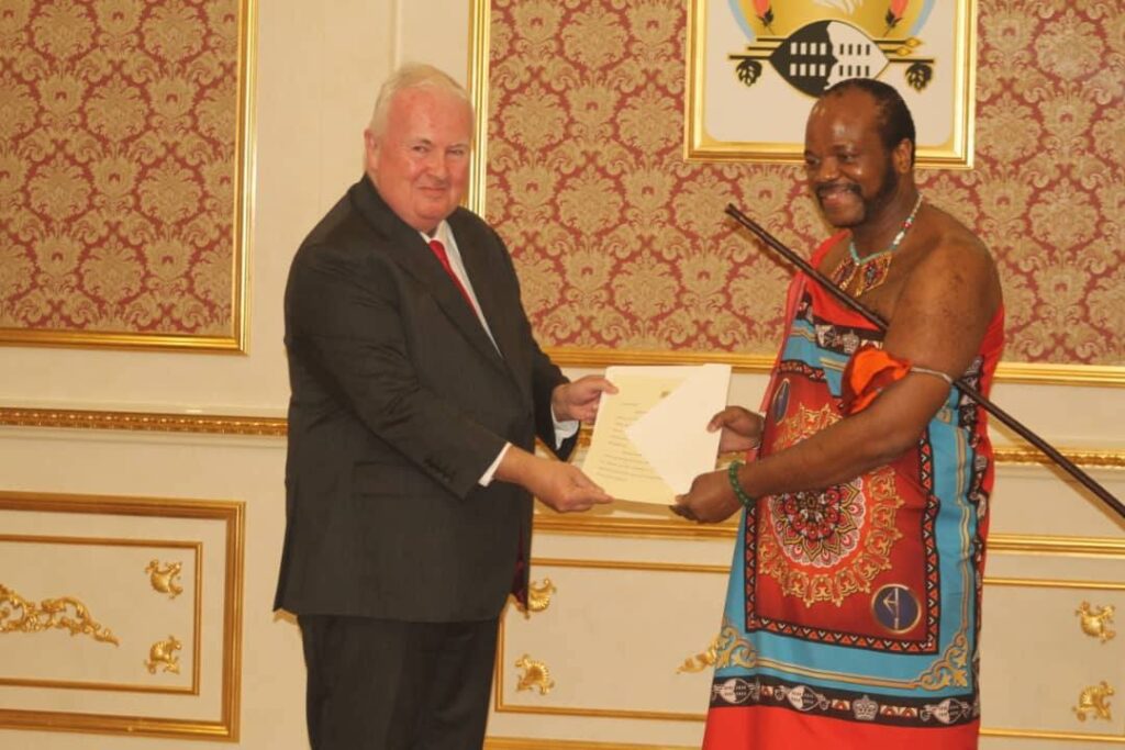 King Mswati III receives letters of credence from the UK and EU envoys at Lozitha Palace.