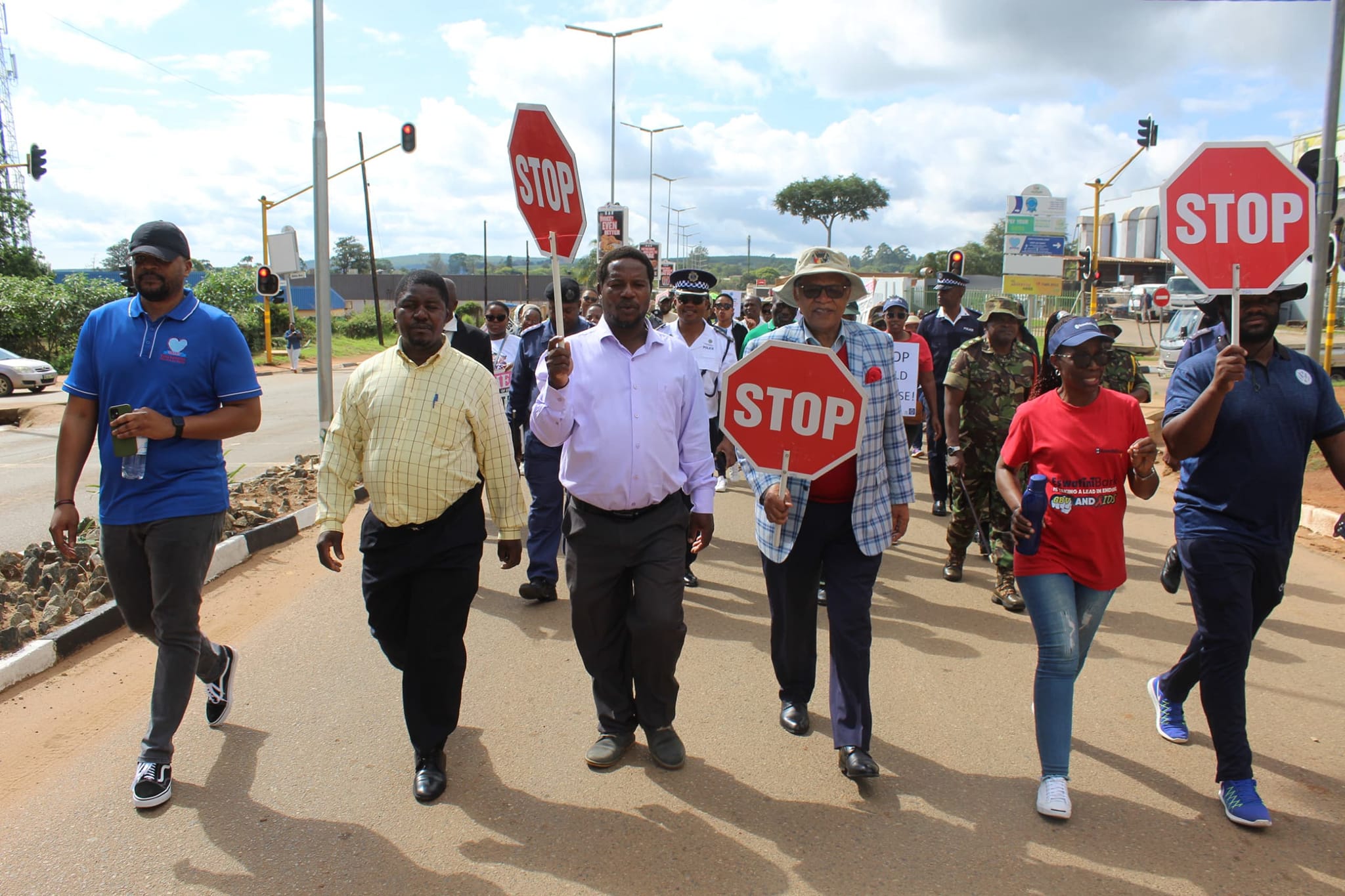 Community members and partners march through Nhlangano to demand justice and protection for children and vulnerable groups.