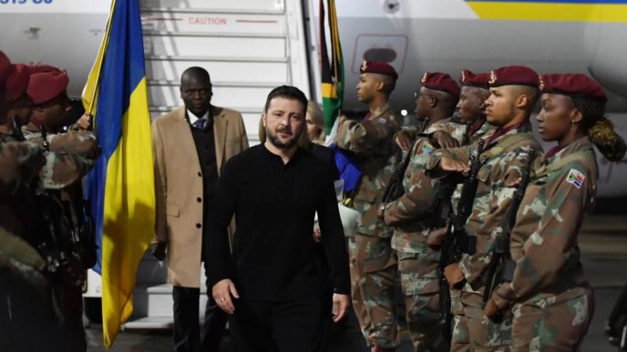 President Volodymyr Zelenskyy arrives in South Africa for his first official visit, welcomed by Minister Ronald Lamola. Photo: DIRCO ZA