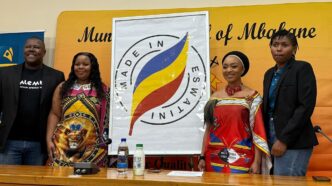 Her Royal Highness Princess Sakhizwe unveils the new "Made in Eswatini" logo at the Eswatini Consumer Fair in Mbabane.
