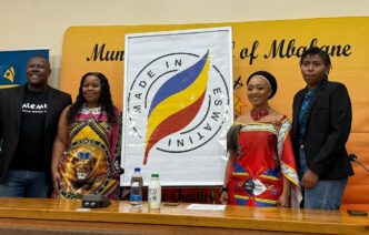 Her Royal Highness Princess Sakhizwe unveils the new "Made in Eswatini" logo at the Eswatini Consumer Fair in Mbabane.