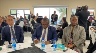 HRH Prince Lonkhokhela engages Taiwanese investors during a business luncheon in Mbabane.