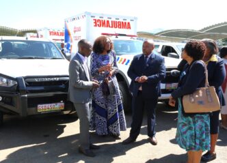 A section of the 23 vehicles donated by the Global Fund through NERCHA, including eight ambulances for the Emergency Preparedness and Response Unit.