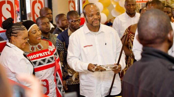 King Mswati III during the official opening of the new shopping complex in Hlathikhulu.