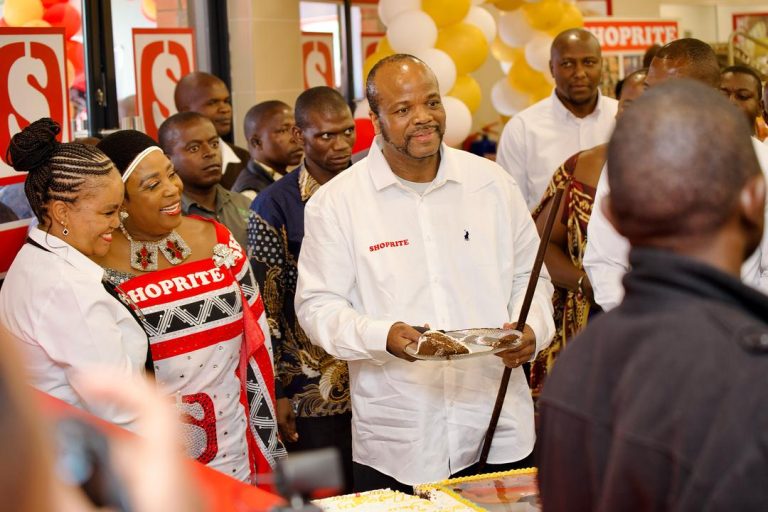 King Mswati III during the official opening of the new shopping complex in Hlathikhulu.