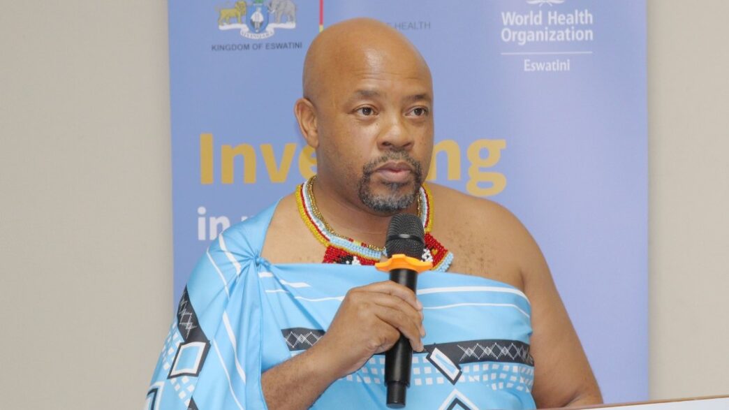 Minister Mduduzi Matsebula during the World Health Day event, highlighting the importance of maternal and newborn health.