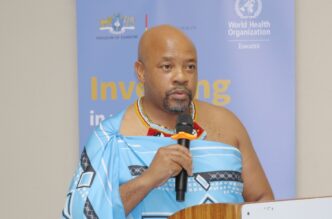Minister Mduduzi Matsebula during the World Health Day event, highlighting the importance of maternal and newborn health.
