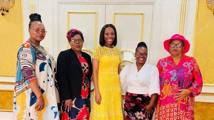 JA Eswatini team with Inkhosikati Make LaMashwama during a courtesy visit to support girls’ entrepreneurship.