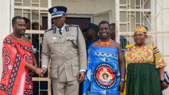 Minister S'khumbuzo Dlamini hands over new police office structures to the Royal Eswatini Police Services in Phonjwane.