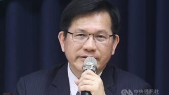 Lin Chia-lung responds to reporters’ questions during a press conference on Friday. CNA photo May 16, 2025