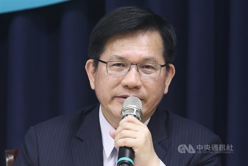 Lin Chia-lung responds to reporters’ questions during a press conference on Friday. CNA photo May 16, 2025