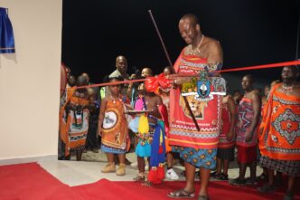His Majesty King Mswati III tours the newly rebuilt Hosea Inkhundla centre during the official launch of development projects worth over E60 million in the Shiselweni Region on April 30, 2025.