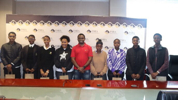 Students from five high schools pose with FSRA staff during the closing ceremony of the two-week job shadowing programme in Mbabane.