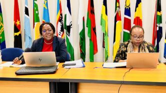 SADC Deputy Executive Secretaries Ms. Angele Makombo N’Tumba and Dr. Judith Kateera co-chair a strategic review session at the SADC Secretariat in Gaborone, Botswana, alongside project managers and directors, aimed at improving the implementation and impact of regional development projects.