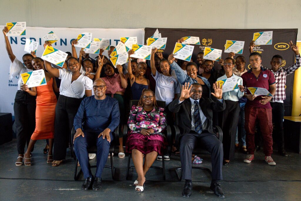 Graduates of the MTN-JA Entrepreneurship Programme pose for a group photo after receiving their certificates at Mpaka Vocational Training Centre.