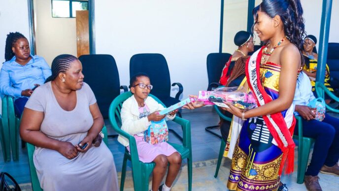 Miss Cultural Heritage Gcinizwi Tsikati celebrates her birthday with children at the Autism Centre in Manzini.