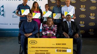 Graduates of the MTN-JA Entrepreneurship Programme pose for a group photo after receiving their certificates at Mpaka Vocational Training Centre.