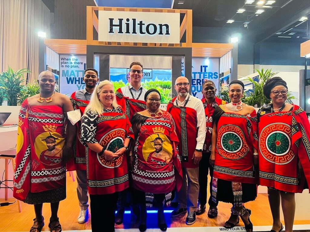 Minister of Tourism and Environmental Affairs pictured with the Eswatini Tourism Authority CEO and key stakeholders at the opening day of Africa’s Travel Indaba 2025 in Durban.