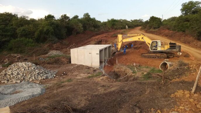 Construction workers at the KaNgaju low-level crossing site as the project reaches 75% completion, set to improve access for communities in Lubombo.
