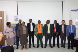 Minister for Education and Training Owen Nxumalo with the newly appointed EMCU Board of Directors during the official unveiling in Mbabane.