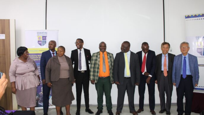Minister for Education and Training Owen Nxumalo with the newly appointed EMCU Board of Directors during the official unveiling in Mbabane.
