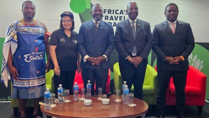 Eswatini’s Acting Minister for Tourism, Honourable Skhumbuzo Dlamini, speaks at the African Ministers’ Roundtable during the Africa Travel Indaba 2025 in Durban.