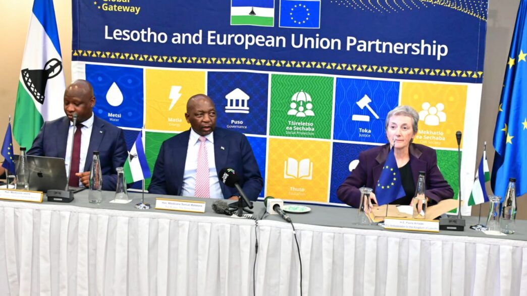 Prime Minister Sam Ntsokoane Matekane delivers remarks during the launch of three EU-supported development programmes in Maseru.