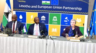 Prime Minister Sam Ntsokoane Matekane delivers remarks during the launch of three EU-supported development programmes in Maseru.