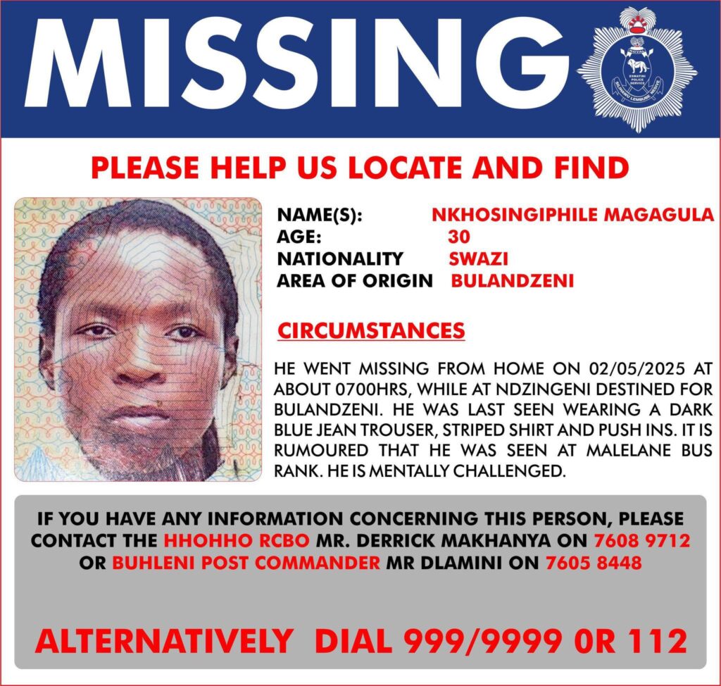 Missing person flyer for Nkosingiphile Magagula