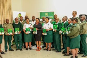 His Majesty’s Correctional Services leadership and staff gather for a group photo following the launch of the Health and Wellness Policy and Strategic Plan 2024–2028 at The George Hotel in Manzini.